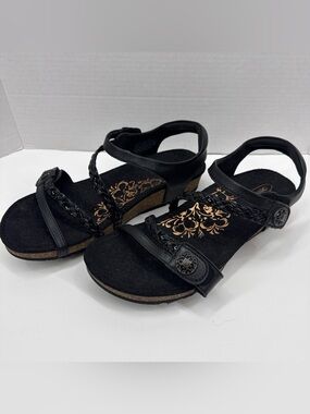 Aetrex Jillian Black Leather Orthotic Comfort Arch Strap Sandals Womens Size 11